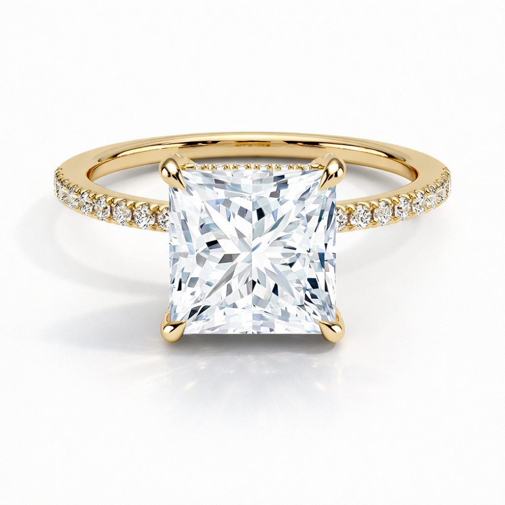 Estelle - Princess Pavé Verlobungsring aus 14k Gelbgold mit einem funkelnden, laborgezüchteten Diamanten - handgefertigt & nachhaltig - von Labgrownlove