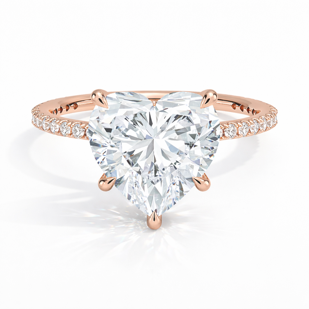 Hanni Herzförmiger Pavé hidden Halo Verlobungsring aus 14k Roségold mit einem funkelnden, laborgezüchteten Diamanten – handgefertigt, nachhaltig, von Labgrownlove
