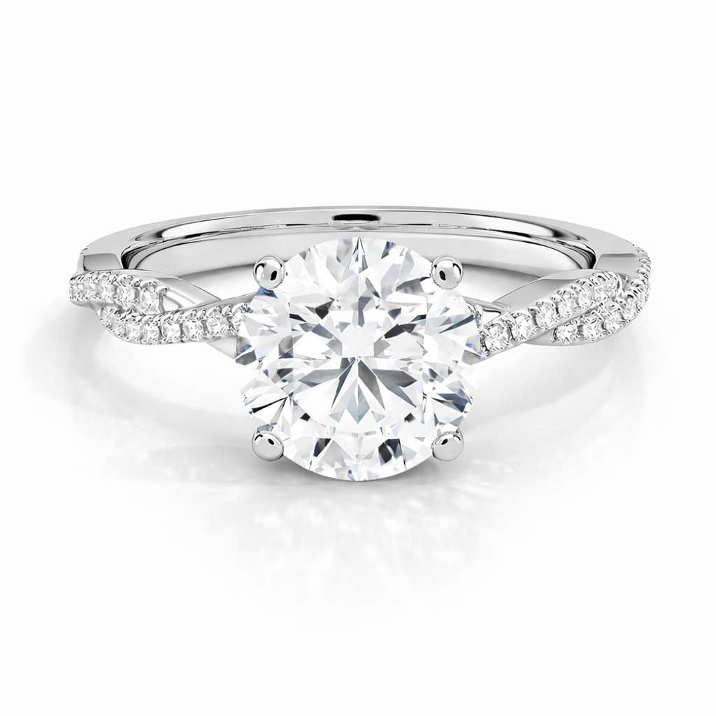 Ocean - Brilliant Twist-Pavé Verlobungsring aus 14k Weißgold mit funkelndem Diamanten – handgefertigt, Laborgezüchtet & nachhaltig - von Labgrownlove