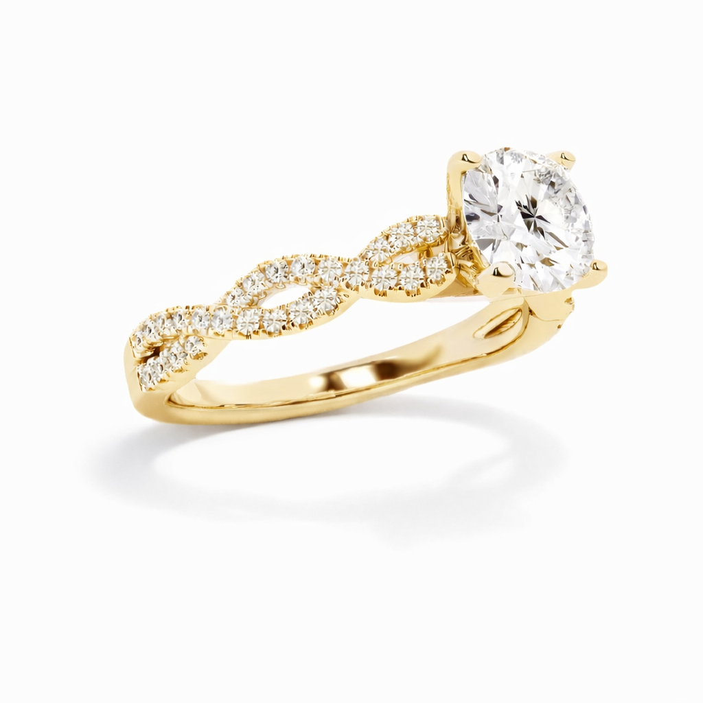 Ocean - Brilliant Twist-Pavé Verlobungsring aus 14k Gelbgold mit funkelndem Diamanten – handgefertigt, Laborgezüchtet & nachhaltig - von Labgrownlove