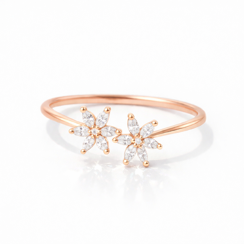 Flower - Marquise Solitär Promisering aus 14k Roségold mit funkelnden, Laborgezüchteter Diamanten - handgefertigt & nachhaltig - von Labgrownlove