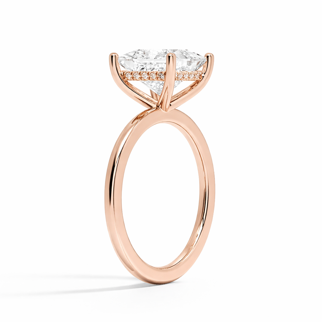 Victoria - Elongated Cushion hidden halo Solitär Verlobungsring aus 14k Roségold mit einem funkelnden, laborgezüchteten Diamanten - handgefertigt & nachhaltig - von Labgrownlove