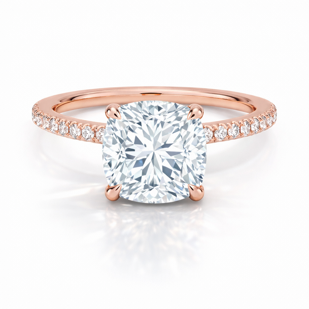 Lori - Cushion Pavé Verlobungsring aus 14k Roségold mit einem funkelnden Diamanten- laborgezüchtet, handgefertigt & nachhaltig - von Labgrownlove