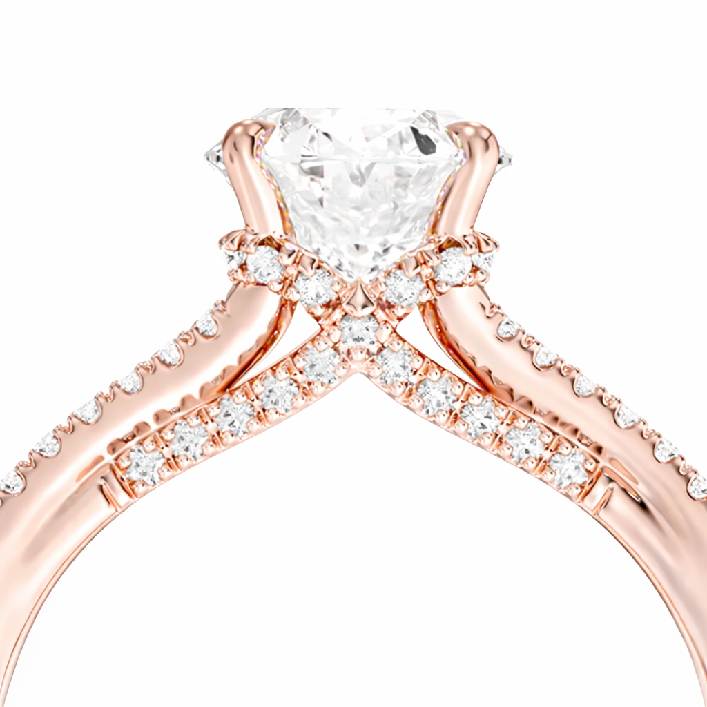 Jess Oval Split Cathedral Pavé hidden halo Verlobungsring aus 14k Gelbgold mit einem funkelnden, Laborgezüchtetem Diamanten - handgefertigt & nachhaltig - von Labgrownlove