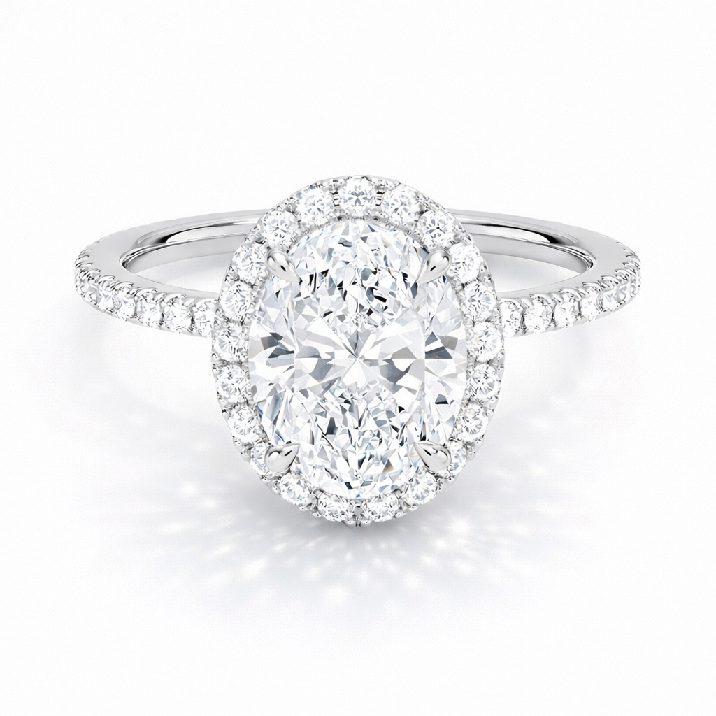 Gaby Oval Halo Pavé Verlobungsring aus 14k Weißgold mit funkelndem Diamanten – handgefertigt, nachhaltig & Laborgezüchtet- von Labgrownlove