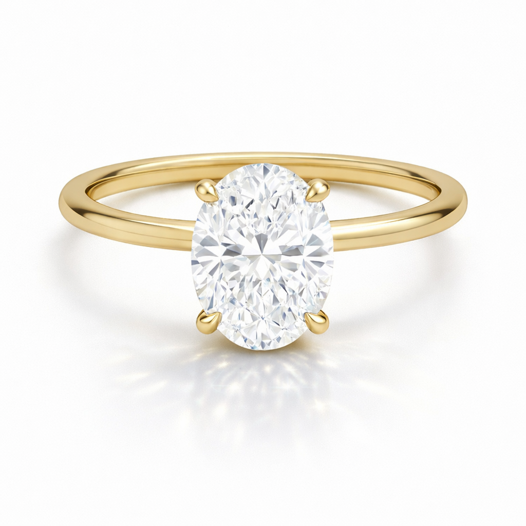 Stacy - Oval Solitär Verlobungsring aus 14k Gelbgold mit einem funkelnden, Tulpen Setting Natürlicher Diamant - handgefertigt & nachhaltig - von Labgrownlove