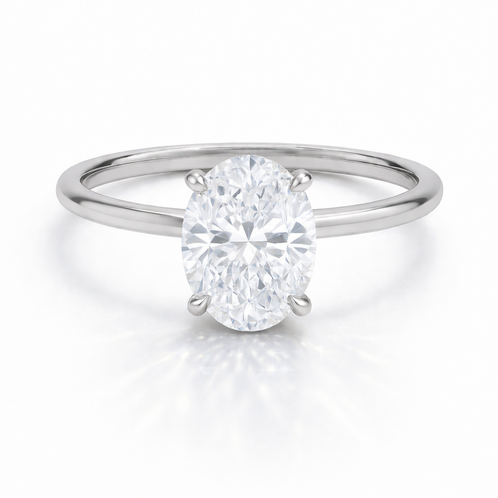 Stacy - Oval Solitär Verlobungsring aus 14k Weißgold mit einem funkelnden, Tulpen Setting, Natürlicher Diamant - handgefertigt & nachhaltig - von Labgrownlove