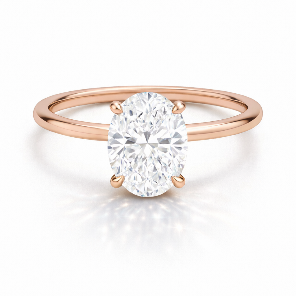 Stacy - Oval Solitär Verlobungsring aus 14k Roségold mit einem funkelnden, Tulpen Setting, Natürlicher Diamant - handgefertigt & nachhaltig - von Labgrownlove