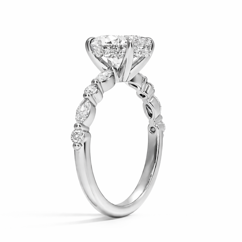 Chloé - Oval hidden halo Pavé Verlobungsring aus 18k Weißgold mit einem funkelnden, laborgezüchteten Diamanten - handgefertigt & nachhaltig - von Labgrownlove