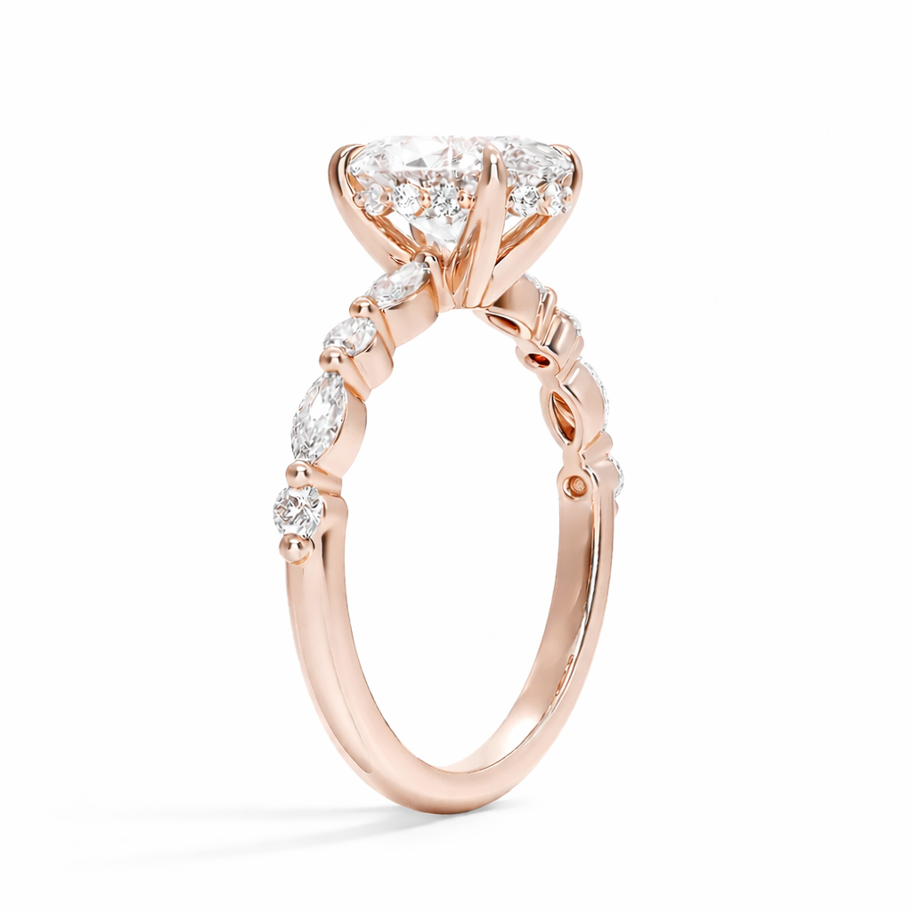 Chloé - Oval hidden halo Pavé Verlobungsring aus 18k Roségold mit einem funkelnden, laborgezüchteten Diamanten - handgefertigt & nachhaltig - von Labgrownlove