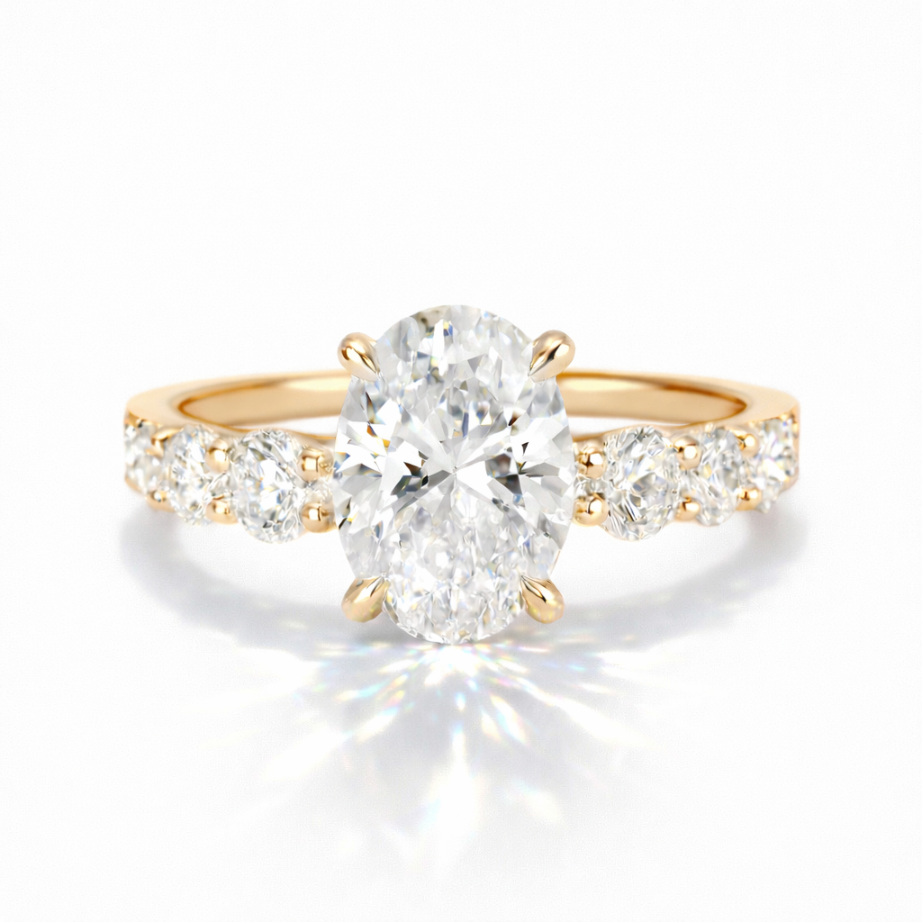 Georgia Oval Pavé Verlobungsring aus 14k Gelbgold mit einem funkelnden Diamanten- laborgezüchtet, handgefertigt & nachhaltig - von Labgrownlove