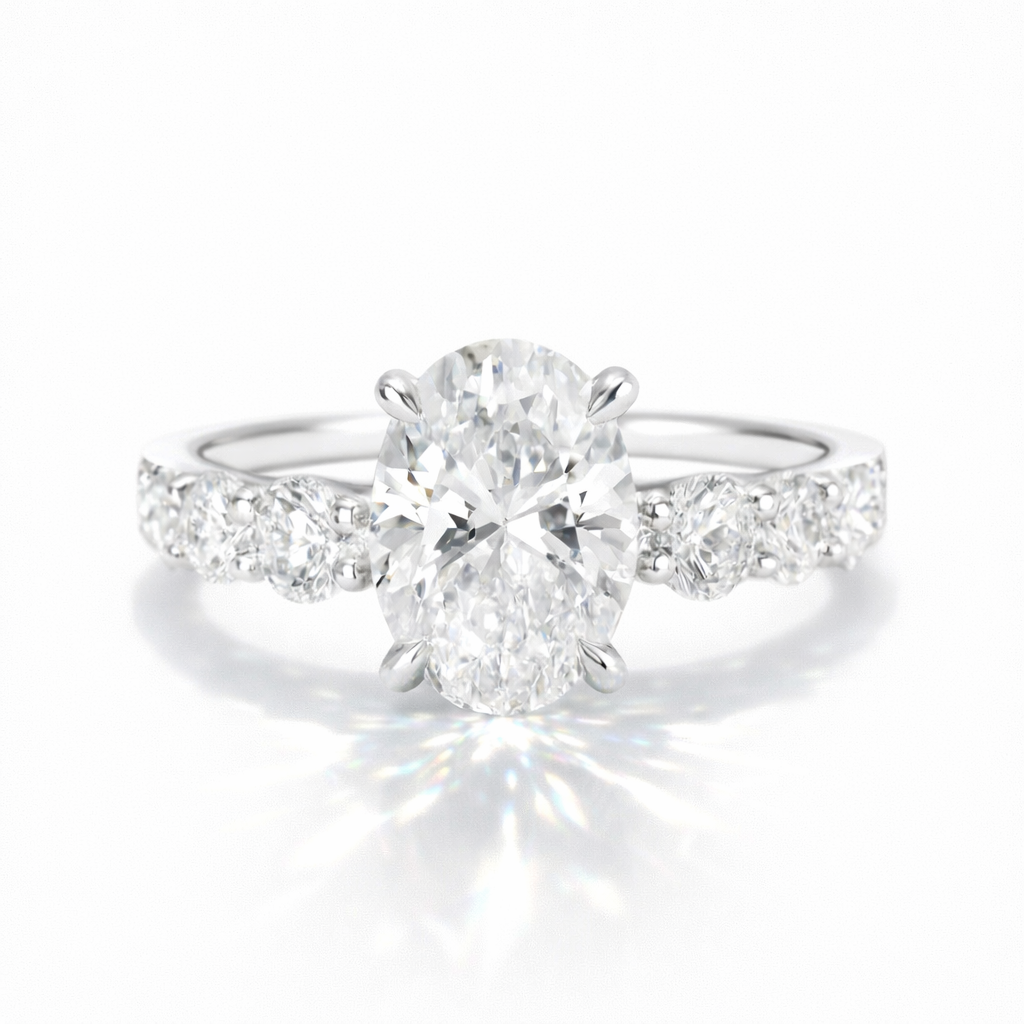 Georgia Oval Pavé Verlobungsring aus 14k Weißgold mit einem funkelnden Diamanten- laborgezüchtet, handgefertigt & nachhaltig - von Labgrownlove