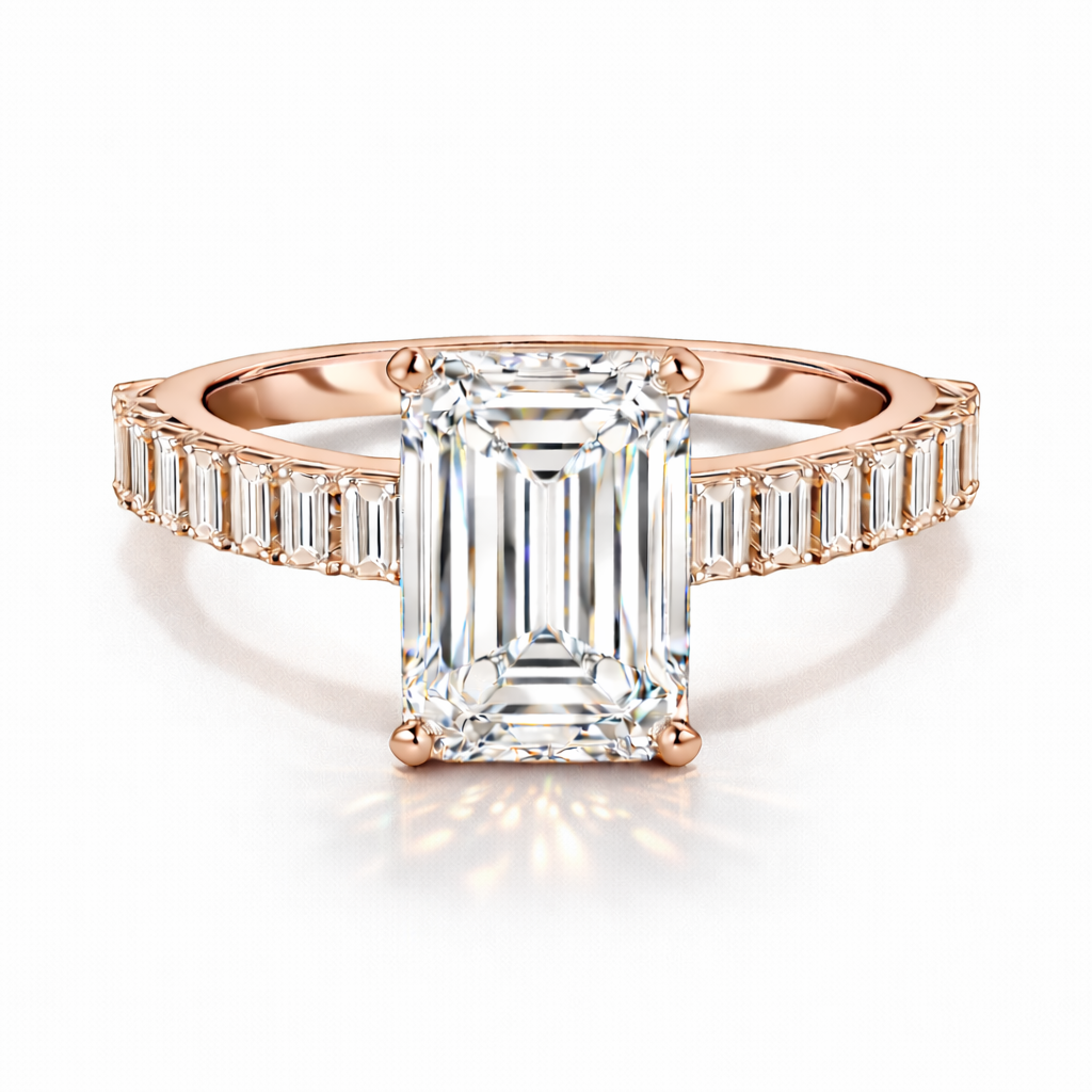 Queen - Emerald Pavé Verlobungsring aus 14k Roségold mit einem funkelnden Diamanten- laborgezüchtet, handgefertigt & nachhaltig - von Labgrownlove