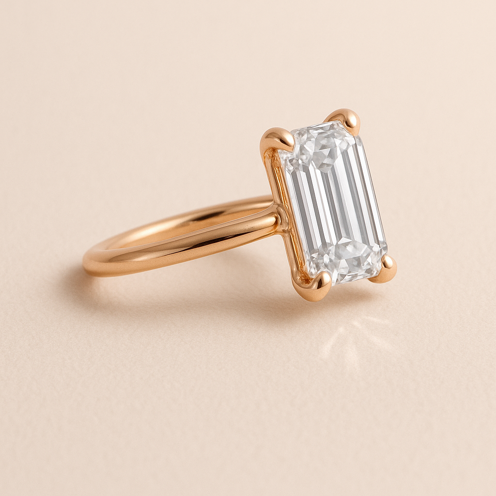 Celina Emerald Solitär Verlobungsring aus 14k Roségold mit einem funkelnden, laborgezüchteten Diamanten – handgefertigt, nachhaltig, von Labgrownlove