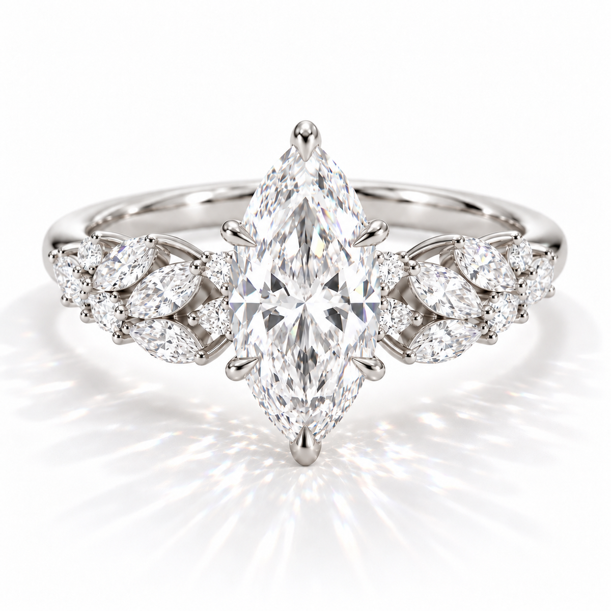 Demi - Marquise Cluster hidden halo Verlobungsring aus 14k Weißgold mit einem funkelnden, laborgezüchteten Diamanten und einem Tulpen Setting- handgefertigt & nachhaltig - von Labgrownlove