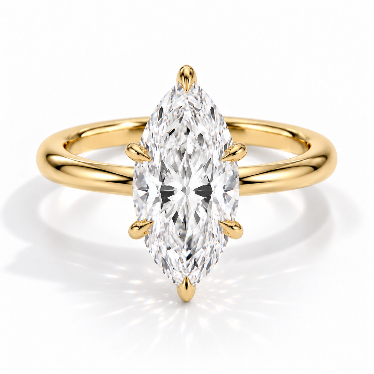 Rom - Marquise Solitaire Low Profile Verlobungsring aus 14k und 18k Gelbgold mit einem funkelnden, laborgezüchteten Diamanten - handgefertigt & nachhaltig - von Labgrownlove