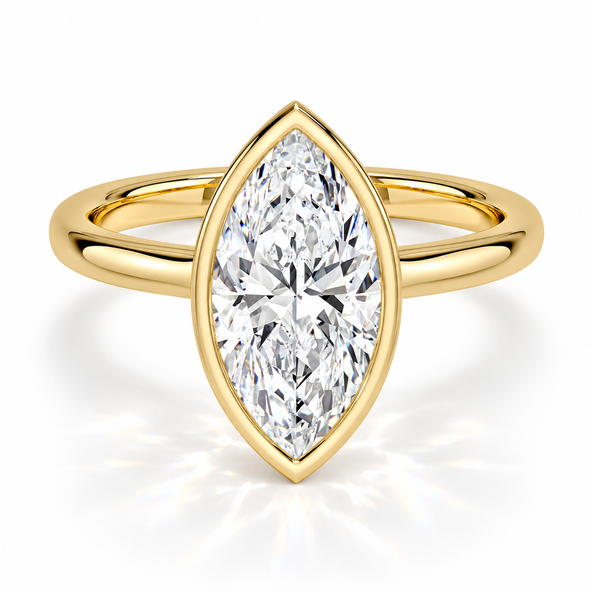 Marquise Bezel-Verlobungsring aus Gelbgold mit Labordiamant