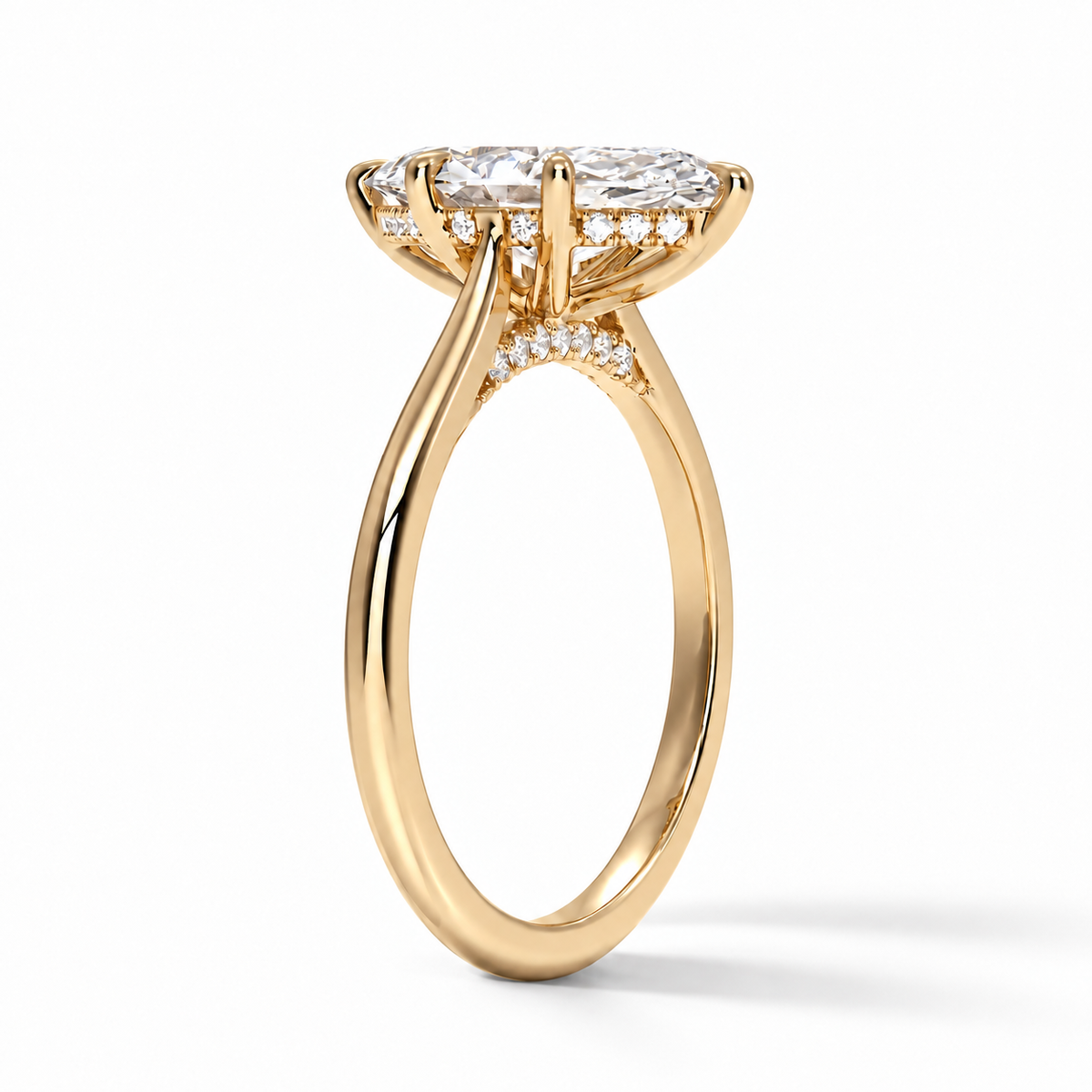 Chanti - Marquise Solitaire Cathedral hidden halo Verlobungsring aus 14k Gelbgold mit einem funkelnden, laborgezüchteten Diamanten - handgefertigt & nachhaltig - von Labgrownlove
