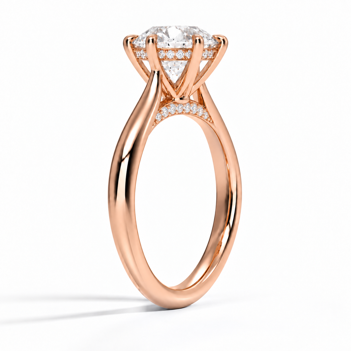 Samy - Brilliant Rund Solitär Cathedral hidden halo Verlobungsring aus 14k und 18k Roségold mit einem funkelnden, Laborgezüchteten Diamanten - handgefertigt & nachhaltig - von Labgrownlove