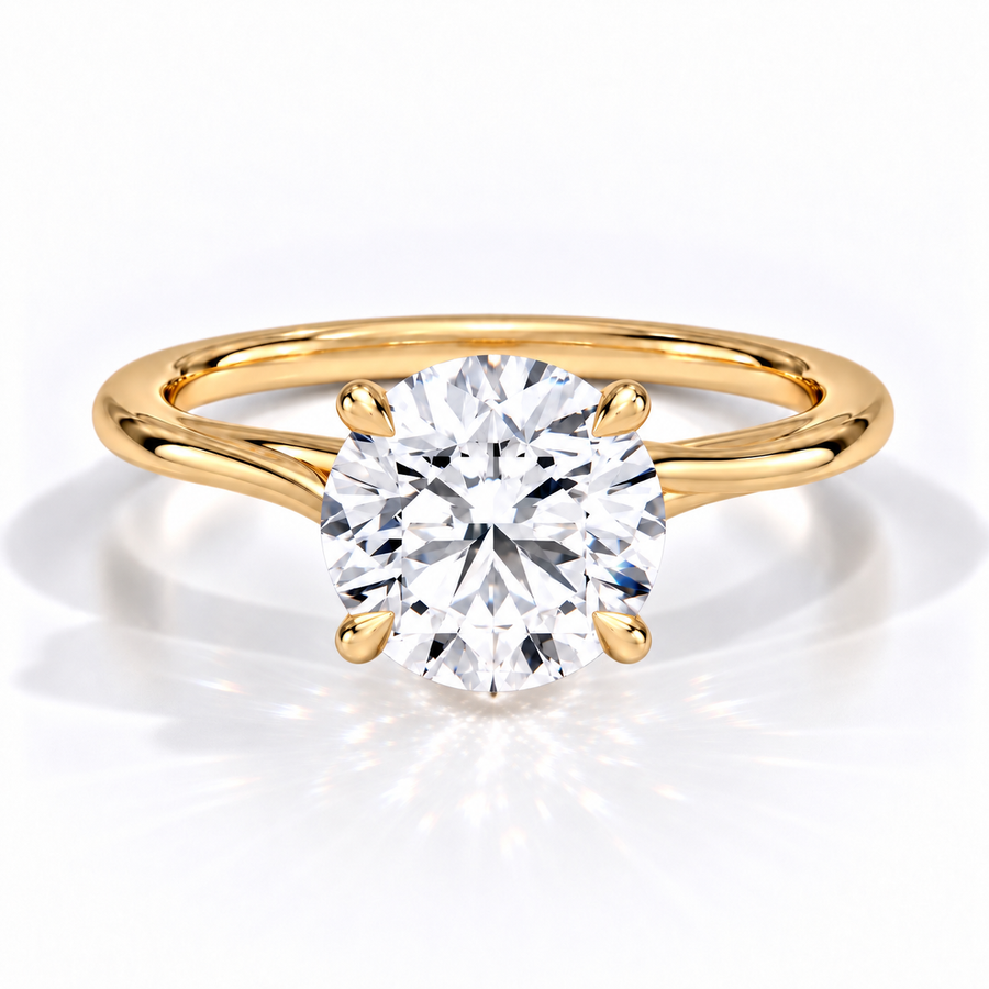 Runder Verlobungsring aus Gelbgold mit Labordiamant und Hidden Halo und Cathedral-Fassung