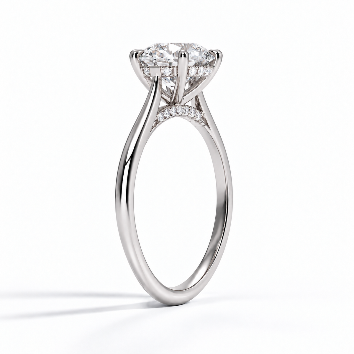 Celeste - Brilliant Rund Solitär Cathedral hidden halo Verlobungsring aus 14k und 18k Weißgold mit einem funkelnden, Laborgezüchteten Diamanten - handgefertigt & nachhaltig - von Labgrownlove