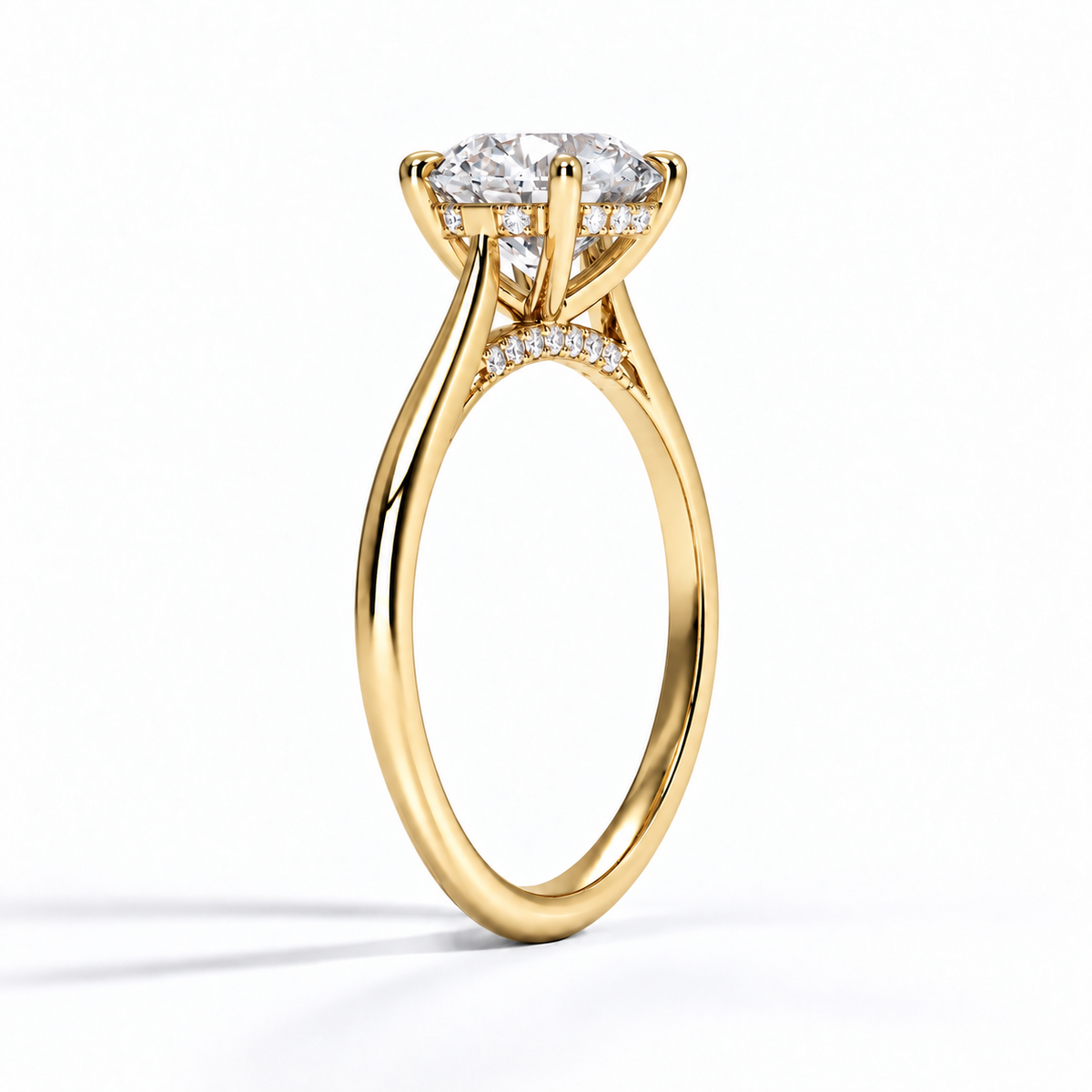Celeste - Brilliant Rund Solitär Cathedral hidden halo Verlobungsring aus 14k und 18k Gelbgold mit einem funkelnden, Laborgezüchteten Diamanten - handgefertigt & nachhaltig - von Labgrownlove