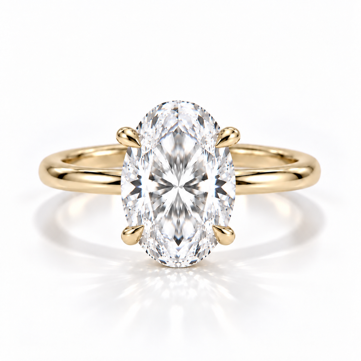 Angelina - Oval Solitär Doppeltetulpe hidden halo Verlobungsring aus 14k und 18k Gelbgold mit einem funkelnden, Laborgezüchteten Diamanten - handgefertigt & nachhaltig - von Labgrownlove