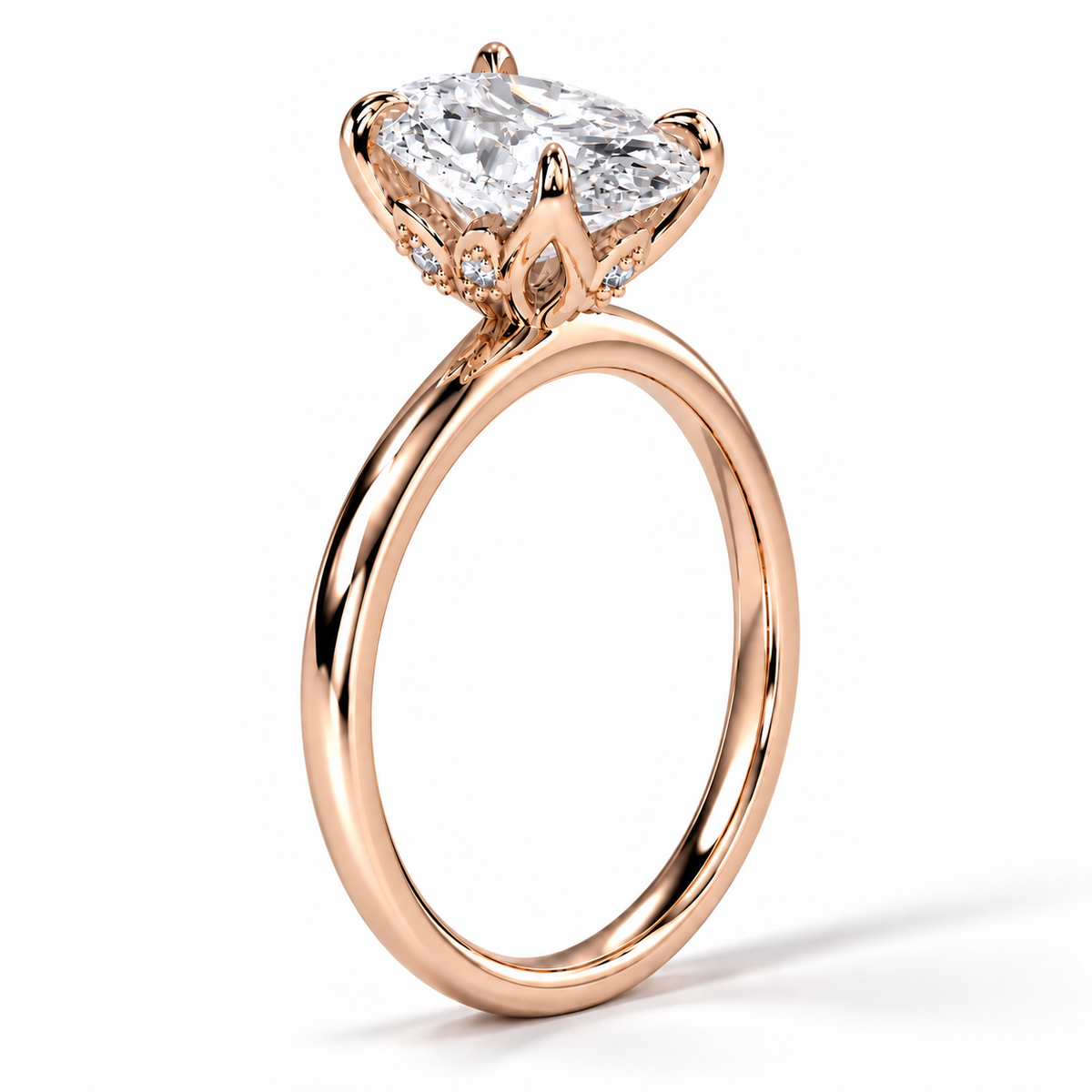 Angelina - Oval Solitär Doppeltetulpe hidden halo Verlobungsring aus 14k und 18k Roségold mit einem funkelnden, Laborgezüchteten Diamanten - handgefertigt & nachhaltig - von Labgrownlove