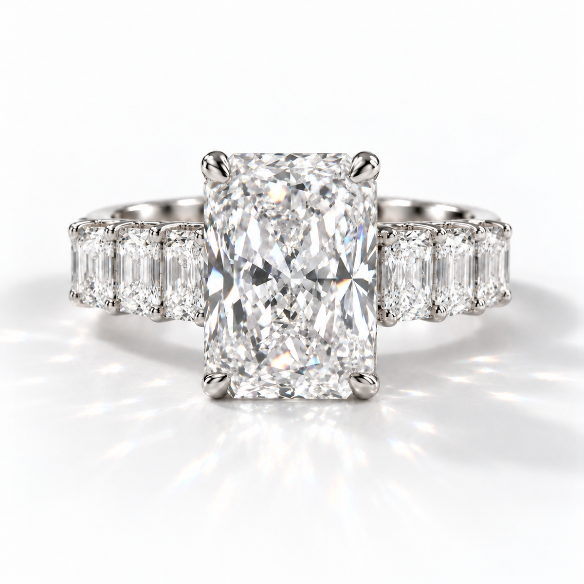 Prag - Radiant hidden halo Emerald Pavé Verlobungsring aus 18k Weißgold mit einem funkelnden, Laborgezüchteten Diamanten - handgefertigt & nachhaltig - von Labgrownlove