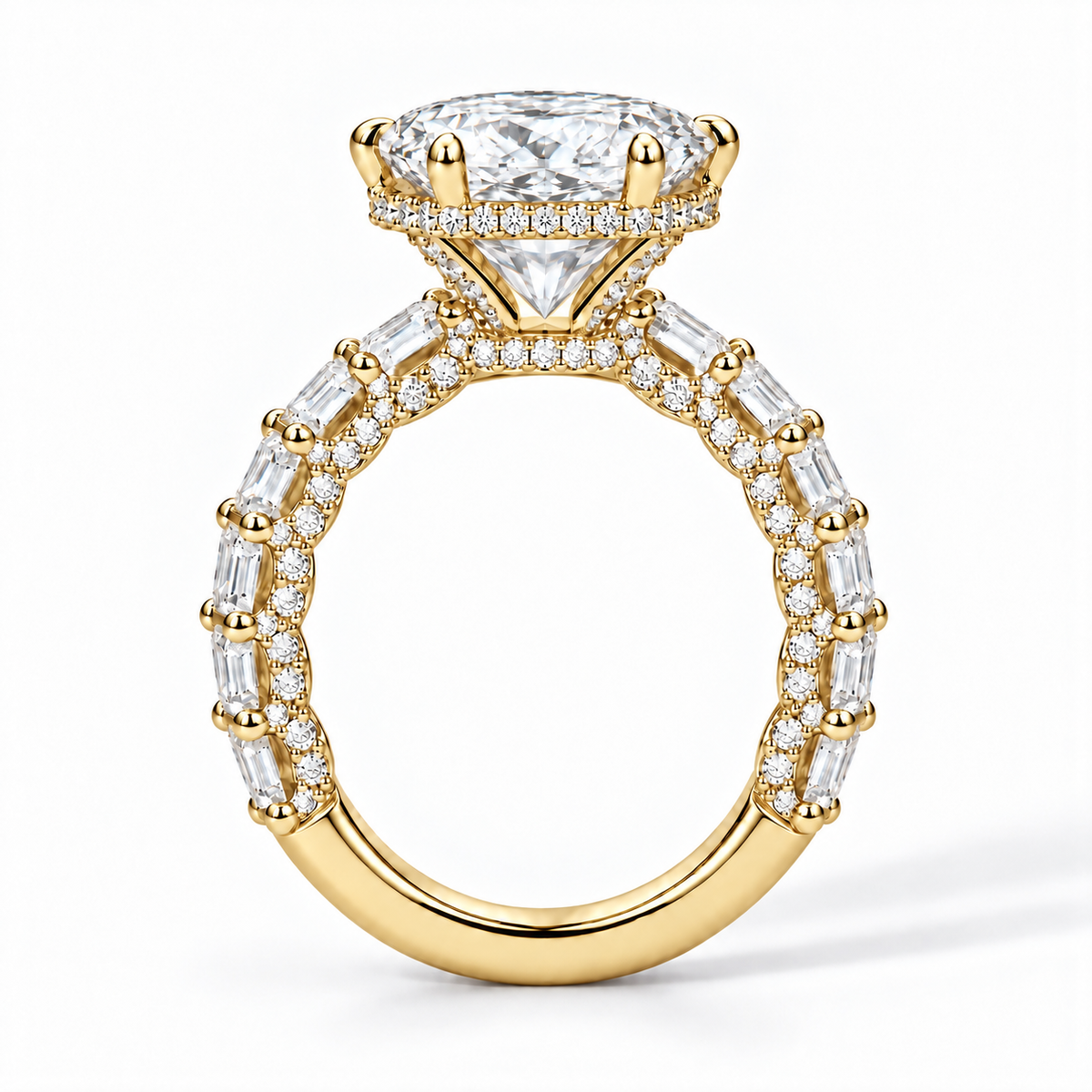 Prag - Radiant hidden halo Emerald Pavé Verlobungsring aus 18k Gelbgold mit einem funkelnden, Laborgezüchteten Diamanten - handgefertigt & nachhaltig - von Labgrownlove