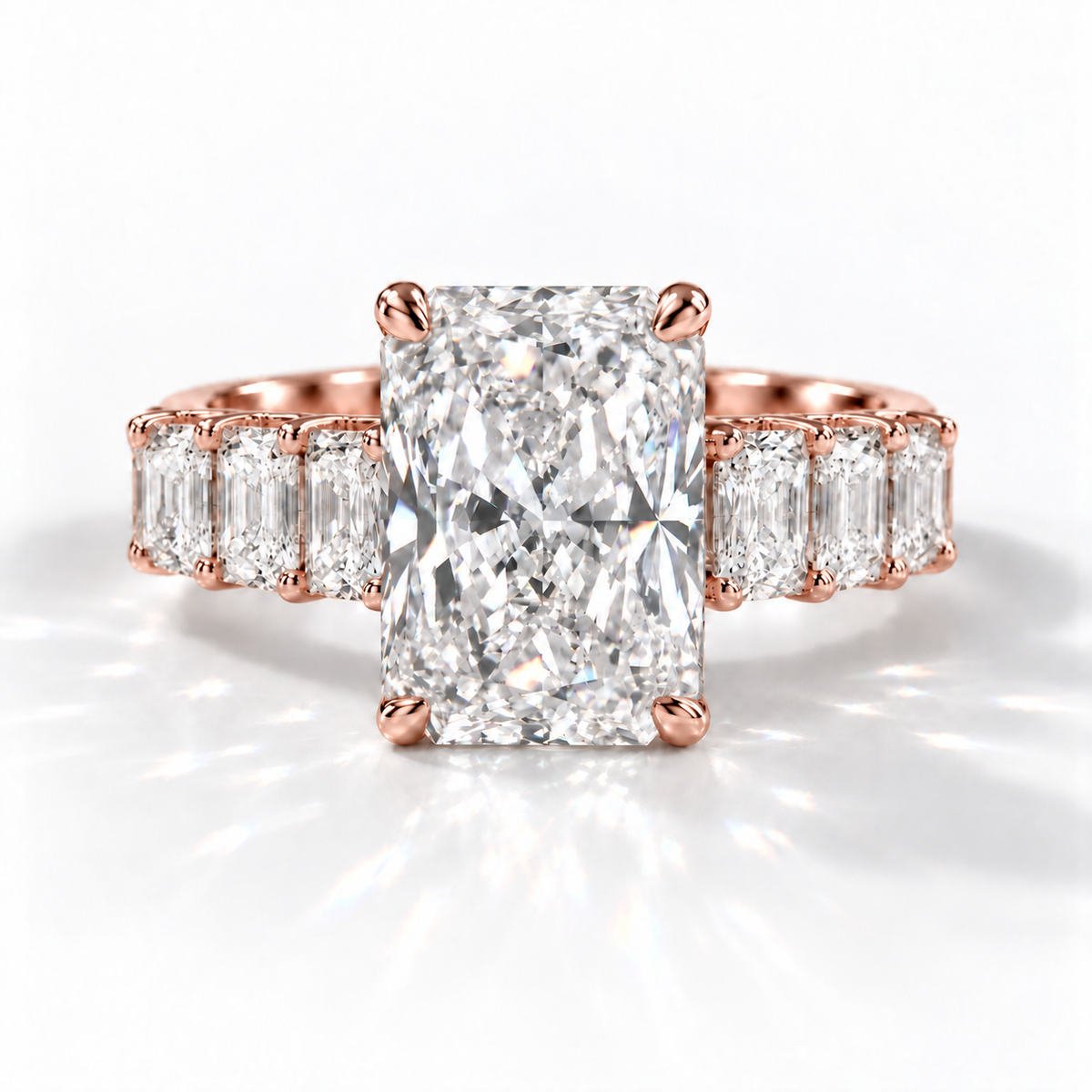 Prag - Radiant hidden halo Emerald Pavé Verlobungsring aus 18k Roségold mit einem funkelnden, Laborgezüchteten Diamanten - handgefertigt & nachhaltig - von Labgrownlove