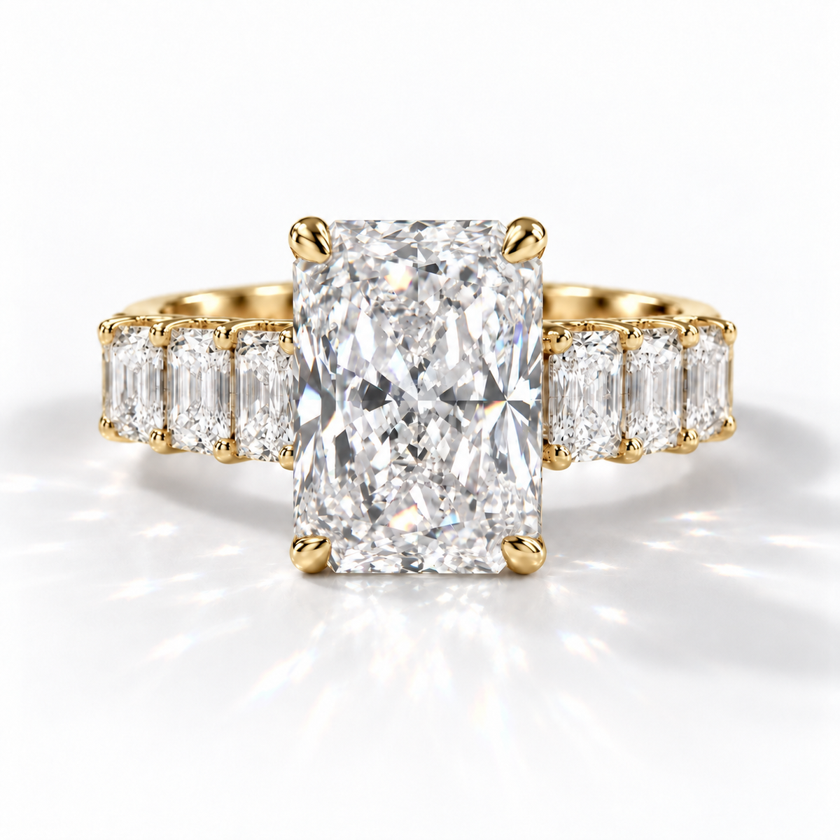 Prag - Radiant hidden halo Emerald Pavé Verlobungsring aus 18k Gelbgold mit einem funkelnden, Laborgezüchteten Diamanten - handgefertigt & nachhaltig - von Labgrownlove