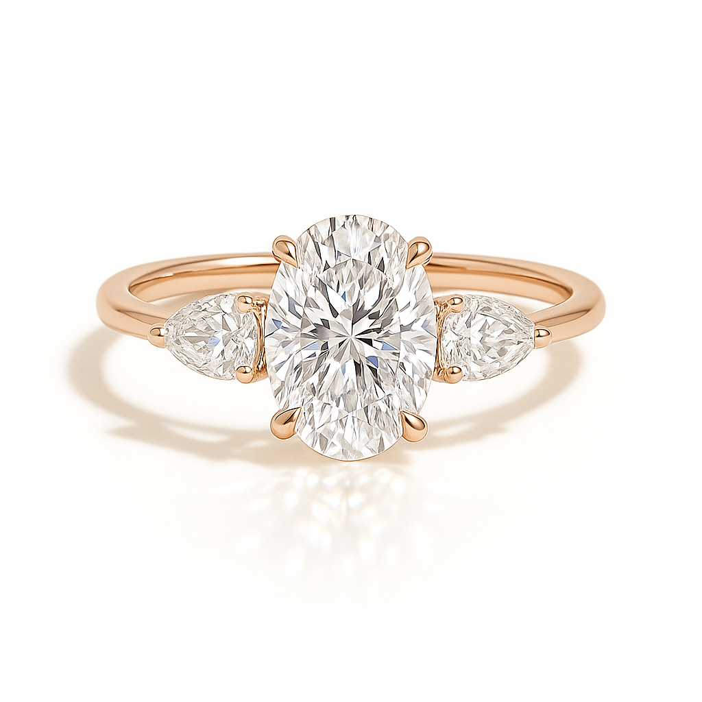 Carmen Oval Threestone Verlobungsring aus 18k Roségold mit einem funkelnden, laborgezüchteten Diamanten – handgefertigt, nachhaltig, von Labgrownlove