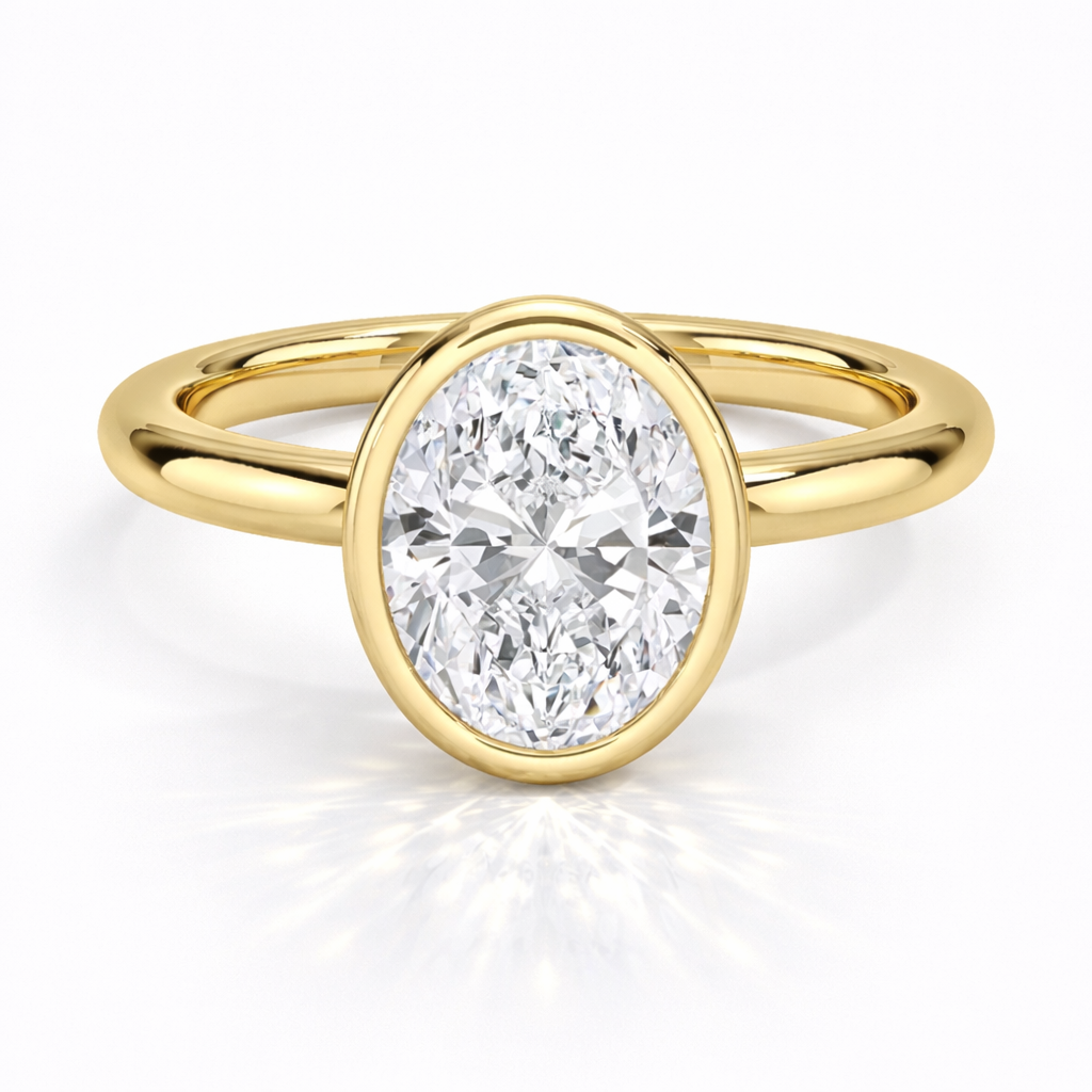 Ovaler Bezel-Verlobungsring aus Gelbgold mit Labordiamant