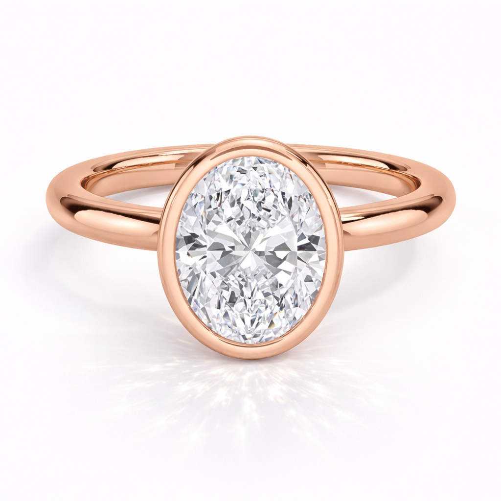 Ovaler Bezel-Verlobungsring aus Roségold mit Labordiamant