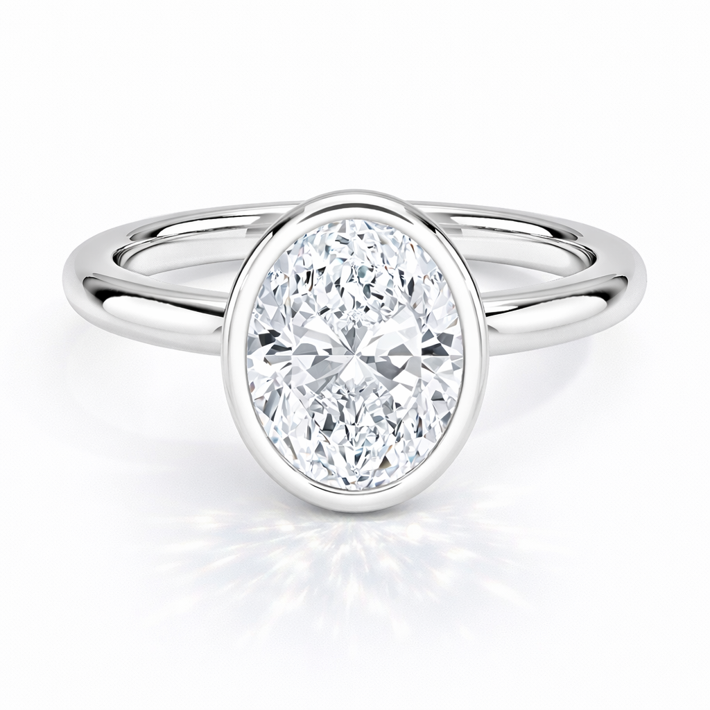 Ovaler Bezel-Verlobungsring aus Weißgold mit Labordiamant