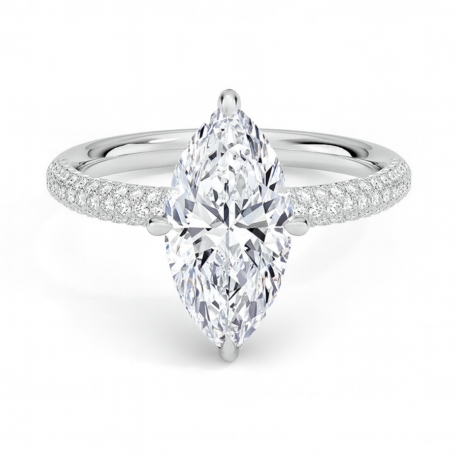 Marquise Verlobungsring aus 14 Karat Weißgold mit Labordiamant