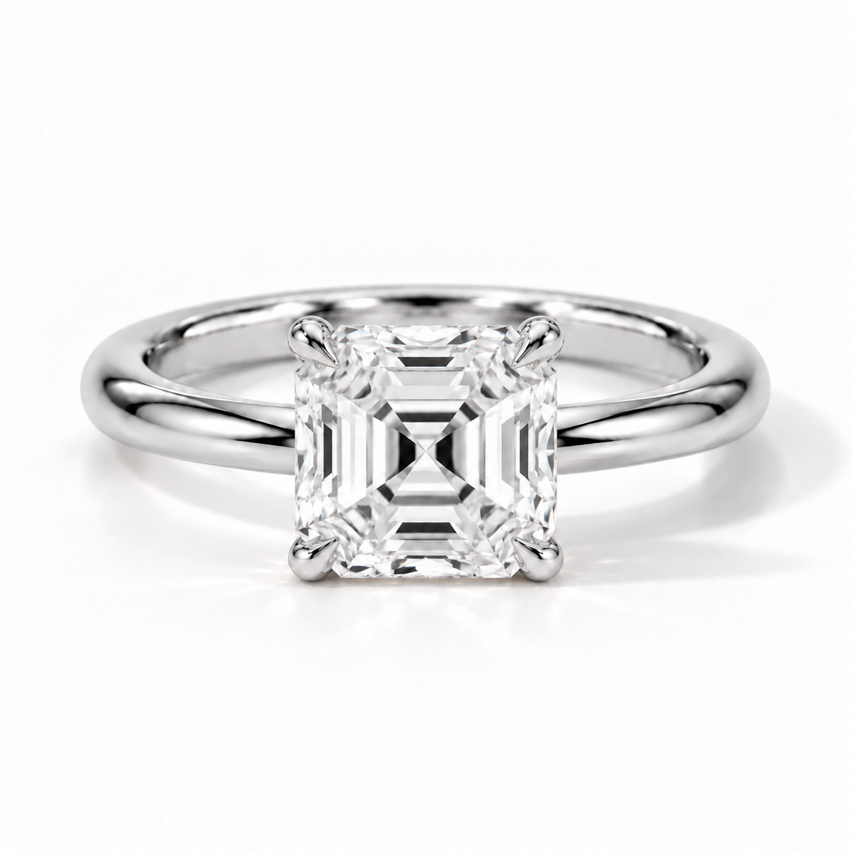 Asscher Verlobungsring aus Weißgold mit Labordiamant und flacher Fassung