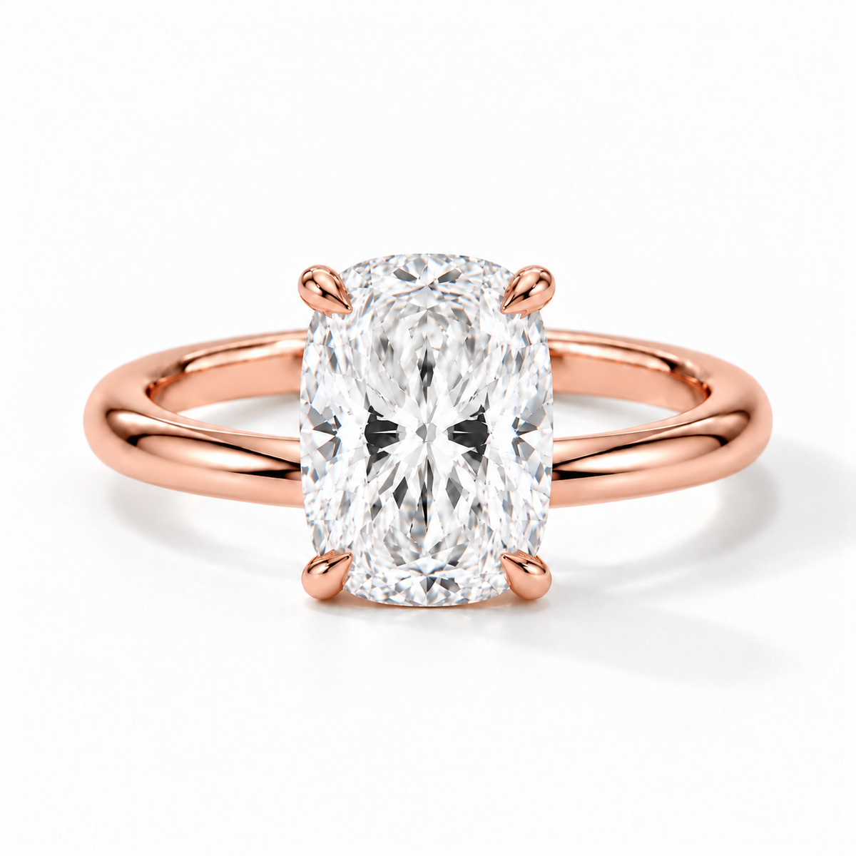 Cushion Verlobungsring aus Roségold mit Labordiamant und flacher Fassung