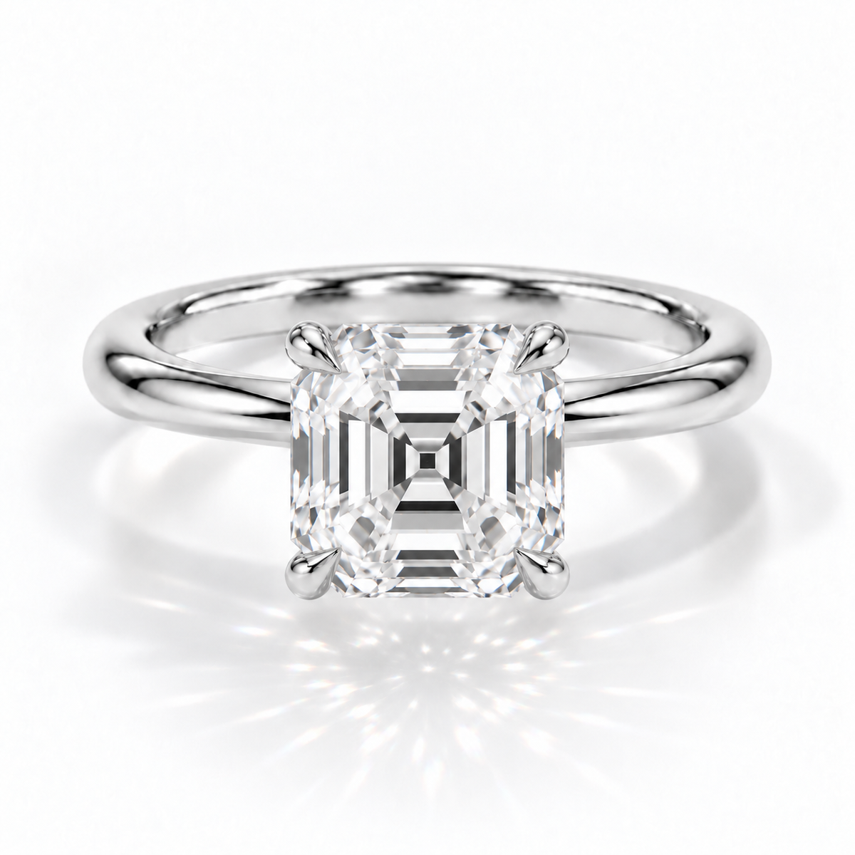 Asscher Solitär-Verlobungsring aus Weißgold mit Labordiamant