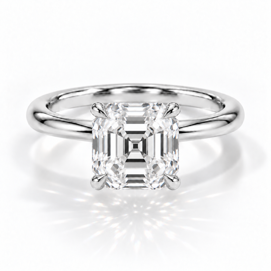 Asscher Solitär-Verlobungsring aus Weißgold mit Labordiamant