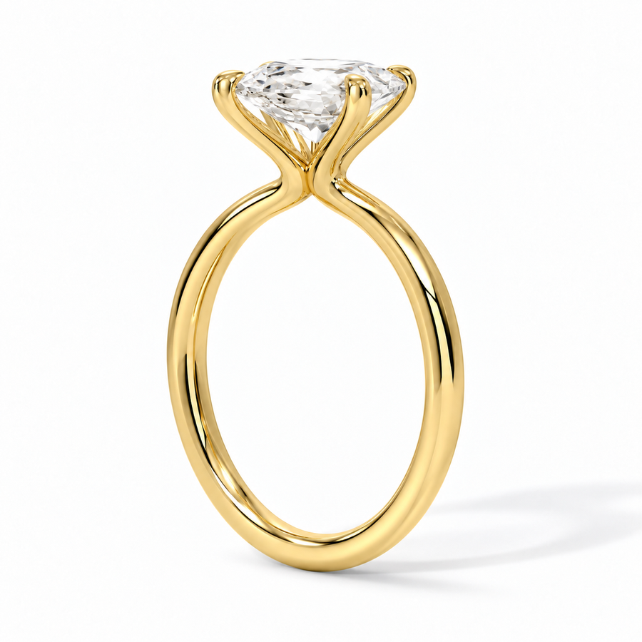 Seitenansicht: Cushion Solitär-Verlobungsring aus Gelbgold mit Labordiamant