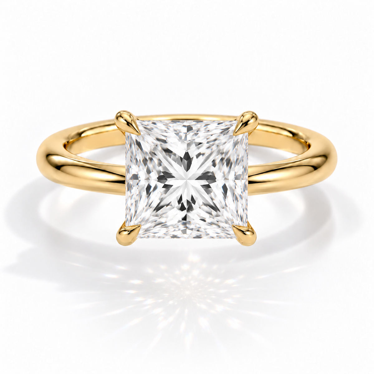 Princess-Cut Solitär-Verlobungsring aus Gelbgold mit Labordiamant