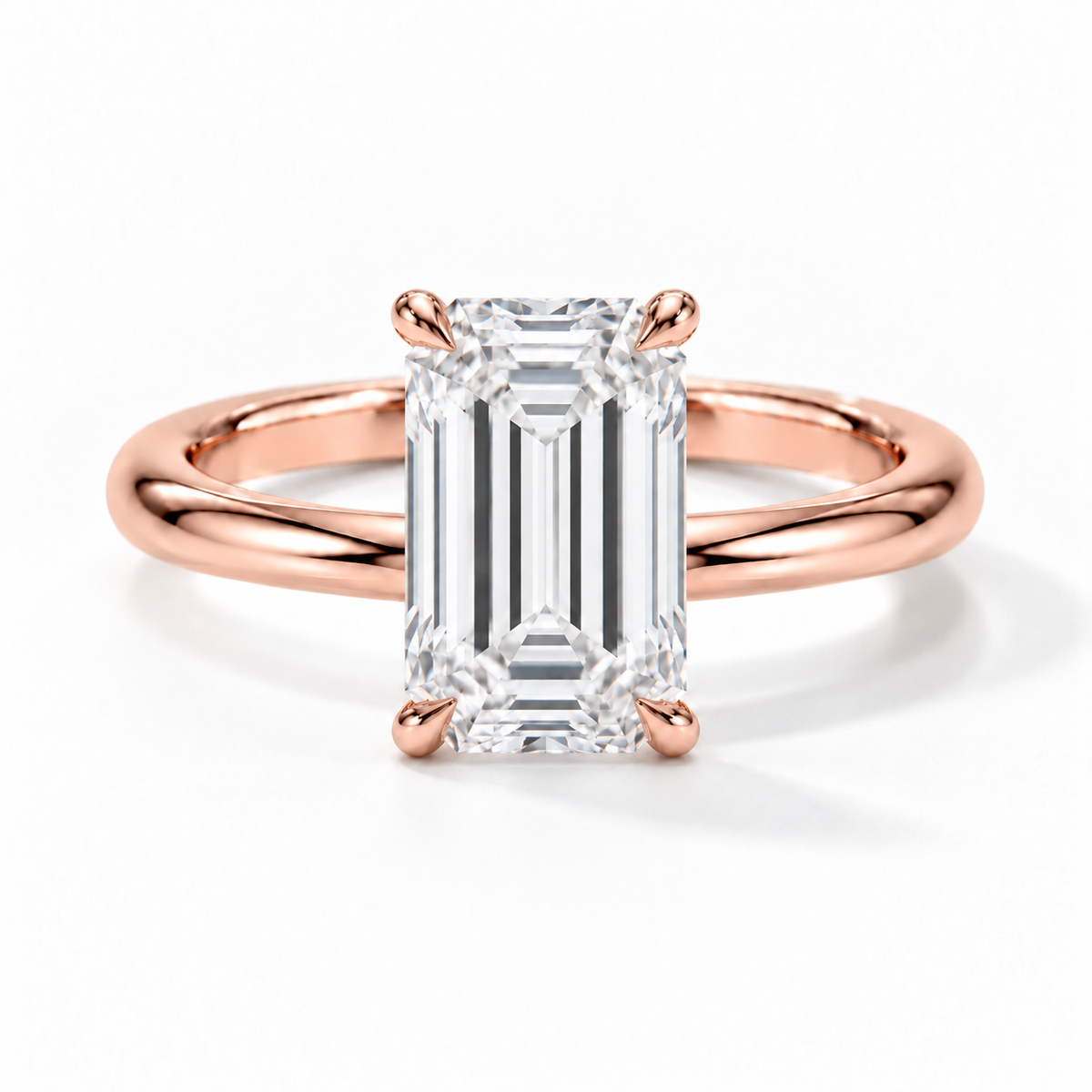 Emerald Verlobungsring aus Roségold mit Labordiamant und Hidden Halo und Galerieschiene