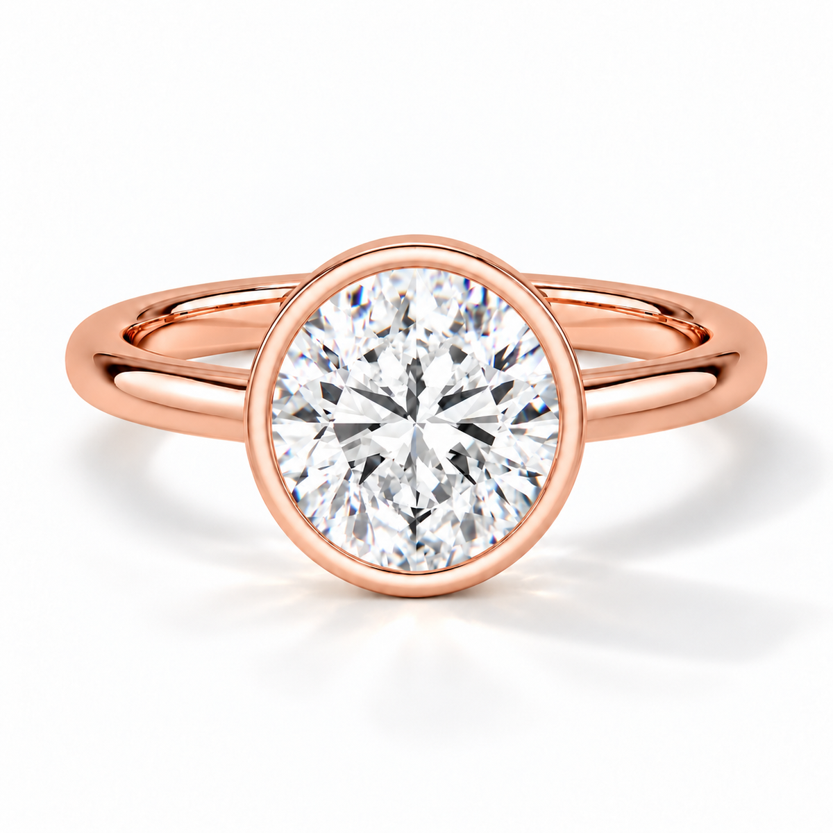 Runder Bezel-Verlobungsring aus Roségold mit Labordiamant