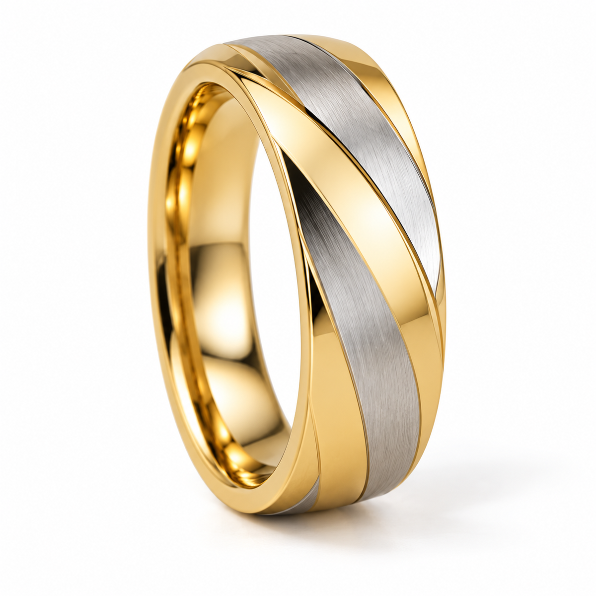 Emilio Herren-Ehering Bicolor Gelbgold und Weißgold – gegenüberliegende Ansicht auf weißem Hintergrund