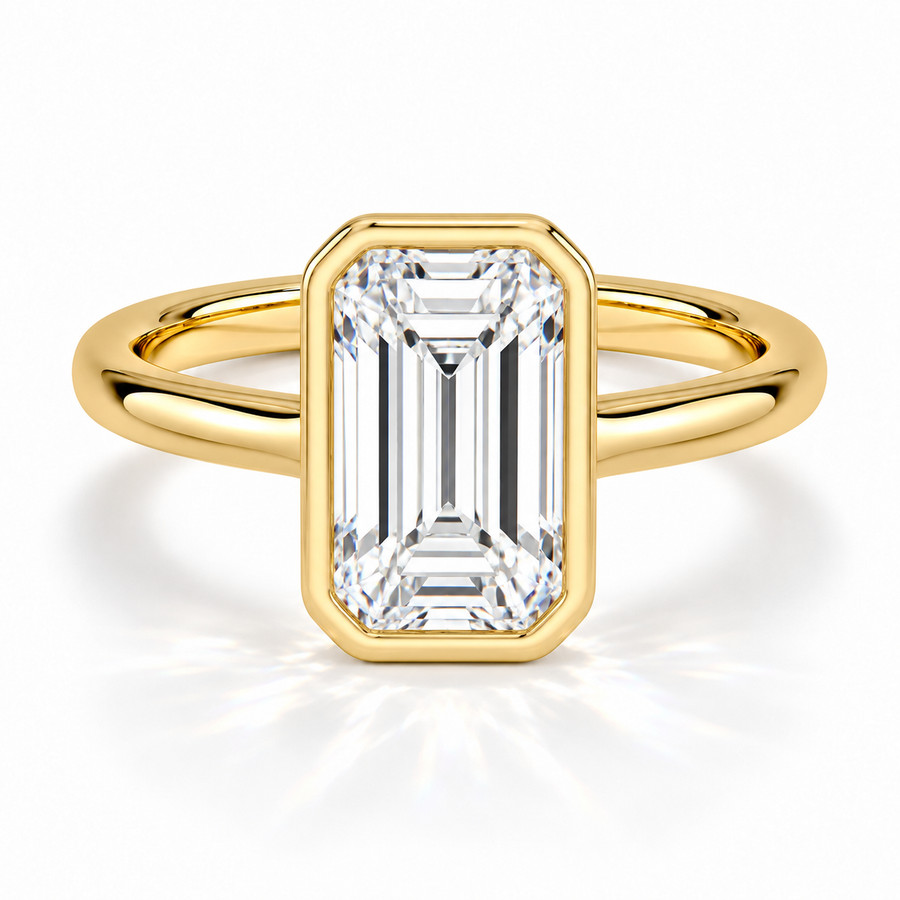 Emerald Bezel-Verlobungsring aus Gelbgold mit Labordiamant