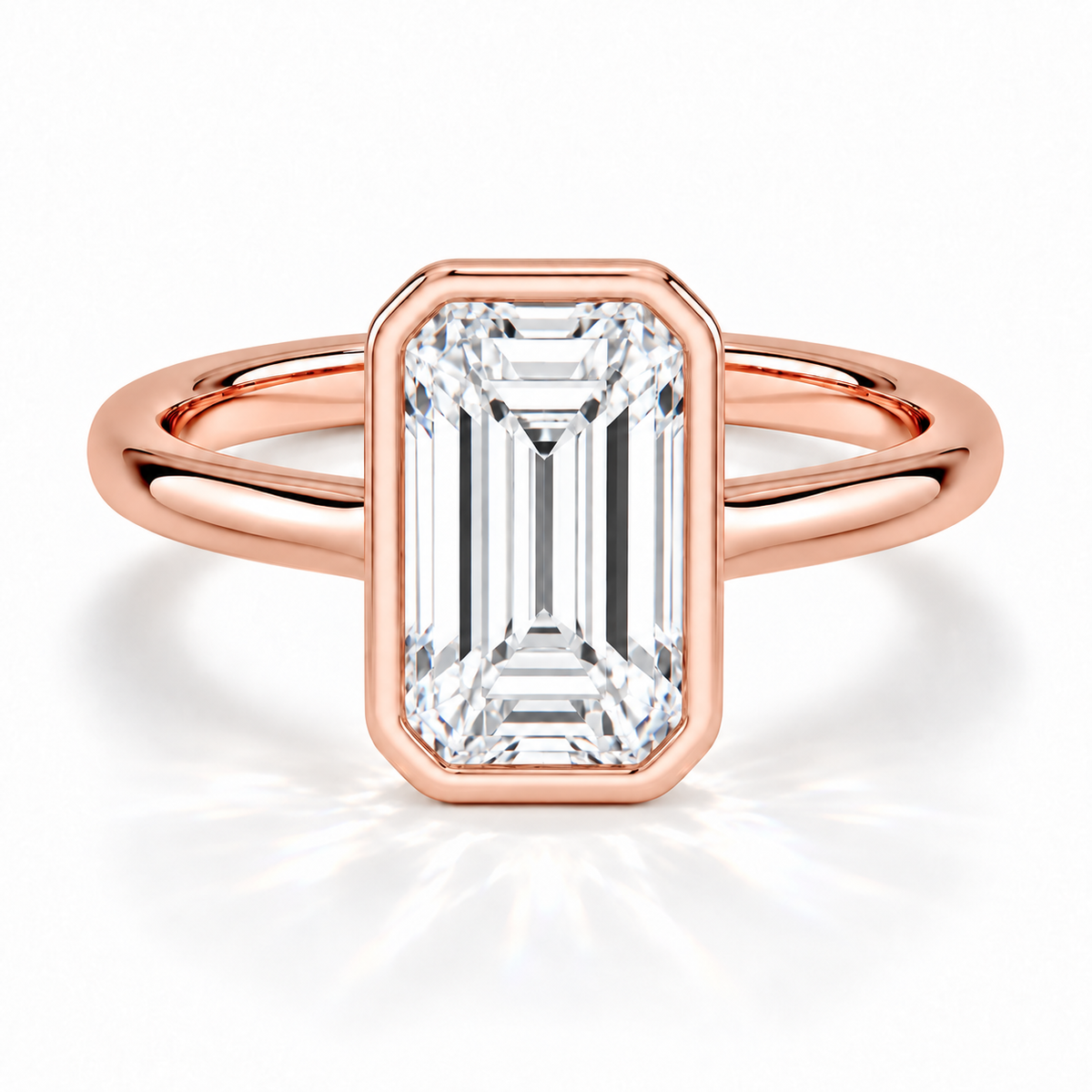 Emerald Bezel-Verlobungsring aus Roségold mit Labordiamant