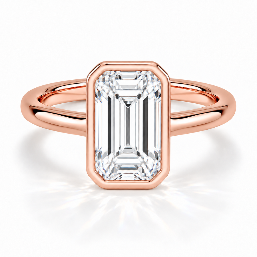 Emerald Bezel-Verlobungsring aus Roségold mit Labordiamant