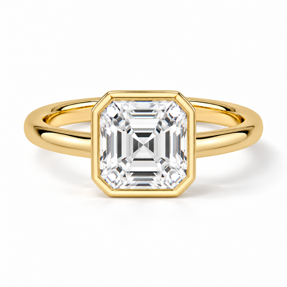 Asscher Bezel-Verlobungsring aus Gelbgold mit Labordiamant